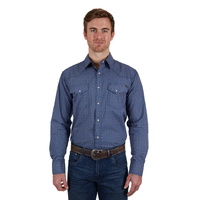 Pure Western Mens Melville L/S Shirt (P4W1100822) Navy/White