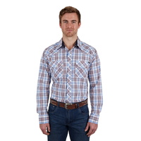 Pure Western Mens Lucas L/S Shirt (P4W1100823) White/Blue