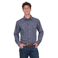Pure Western Mens Douglas L/S Shirt (P5S1100070) Navy/White