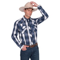 Pure Western Mens Nicholas L/S Shirt (P5S1100071) Navy/Tan