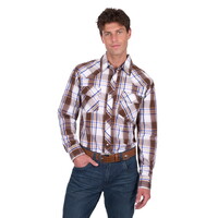 Pure Western Mens George L/S Shirt (P5S1100073) Dark Tan/Blue