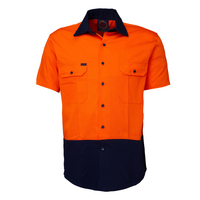 Ritemate Mens Hi Vis Open Front S/S Shirt (RM1050S) Orange/Navy