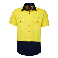 Ritemate Mens Hi Vis Open Front S/S Shirt (RM1050S) Yellow/Navy