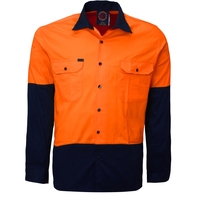 Ritemate Mens Vented Open Front L/S Shirt (RM107V2) Orange/Navy