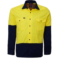 Ritemate Mens Vented Open Front L/S Shirt (RM107V2) Yellow/Navy