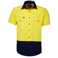 Ritemate Mens Vented Open Front S/S Shirt (RM107V2S) Yellow/Navy