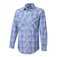 Ritemate Mens Pilbara Western Snap Button L/S Shirt (RMPW009) Blue/Navy/White	 