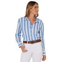 Ritemate Womens Pilbara Jacquelin Classic Cotton L/S Shirt (RMPC154) Blue/White