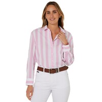 Ritemate Womens Pilbara Jacquelin Classic Cotton L/S Shirt (RMPC154) Pink/White