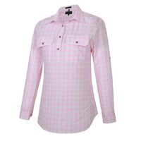 Ritemate Womens Pilbara Closed Front L/S Check Shirt (RMPC155) Pink/White