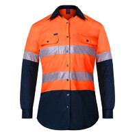 Ritemate Womens Two Tone Vented Closed Front L/S Work Shirt with Reflective Tape (RM208V2R) Orange/Navy