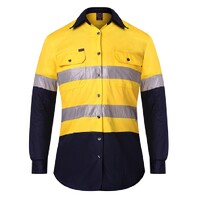 Ritemate Womens Two Tone Vented Closed Front L/S Work Shirt with Reflective Tape (RM208V2R) Yellow/Navy