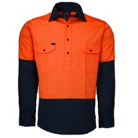 Ritemate Unisex Two Tone Closed Front L/S Work Shirt (RM105CF) Orange/Navy