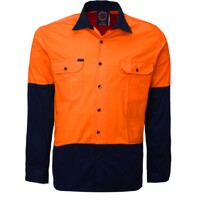 Ritemate Unisex Vented Open Front Lightweight L/S Work Shirt (RM107V2) Orange/Navy