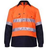 Ritemate Unisex Two Tone Closed Front L/S Work Shirt with Reflective Tape (RM105CFR) Orange/Navy