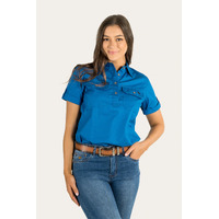 Ringers Western Womens Jules Half Button Short Sleeve Work Shirt  (220210420) Snorkel Blue