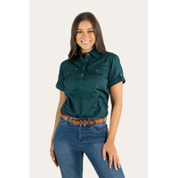 Ringers Western Womens Jules Half Button Short Sleeve Work Shirt  (220210420) Groundsheet Green