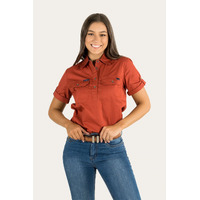 Ringers Western Womens Jules Half Button Short Sleeve Work Shirt  (220210420) Terracotta