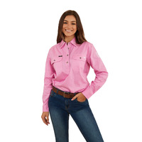 Ringers Western Womens Longdale Half Button Work Shirt (222156RW) Pastel Pink/Navy