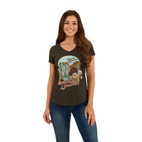 Ringers Western Womens Country Girls S/S V Neck Tee (222152RW) Charcoal [GD]
