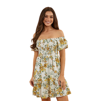Ringers Western Womens Tahlia Shirred Mini Dress (222031RW) White/Yellow [SD]
