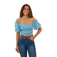 Ringers Western Womens Rosabel Shirred Top (222135RW) Blue  [SD]