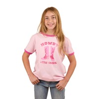 Ringers Western Childrens Howdy Cowgirl Ringer S/S Tee (324020RW) Ballet Pink