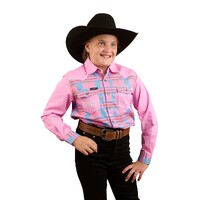Ringers Western Childrens Oakley Limited Edition S/S Print Shirt (324038RW) Pink