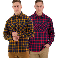  Swanndri Mens Egmont Flannel Half Button Shirt, Twin Pack (SSE2232A) Red/Gold  [SD]