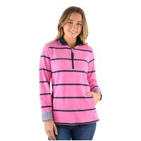 Thomas Cook Womens Clermont Stripe Quarter Zip Rugby (T2W2527086) Pink/Navy