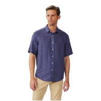 R.M.Williams Mens Newman Linen S/S Shirt (SHU10LI01) Navy