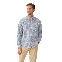 R.M.Williams Mens Augusta Classic Poplin L/S Shirt (SHU01PS01) White Blue