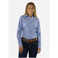 Wrangler Womens Trinity Print Western L/S Shirt (X1S2127704) Blue/Navy