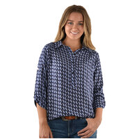 Wrangler Womens Natalie Print 3/4 Sleeve Shirt (X1S2131700) Navy/Multi