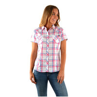 Wrangler Womens Luna Check Western S/S Shirt (X1S2132706) White/Multi