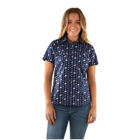 Wrangler Womens Rheanna Print Western S/S Shirt (X1S2132707) Navy/Pink [SD]