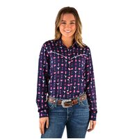 Wrangler Womens Monika Print Western L/S Shirt (X2W2137780) Navy/Pink [SD]