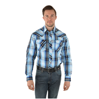 Wrangler Mens Jason Check Logo Western L/S Shirt (X3W1111900) Black/Blue [SD]