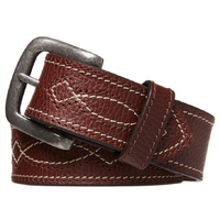 Statesman Genuine Leather Buffalo Décor Stitched Belt (BL-19-6063) Brown