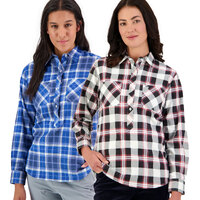Swanndri Womens Egmont Half Button Flannel Shirt Twin Pack (SE18225W) Pink/Blue 8 [SD]