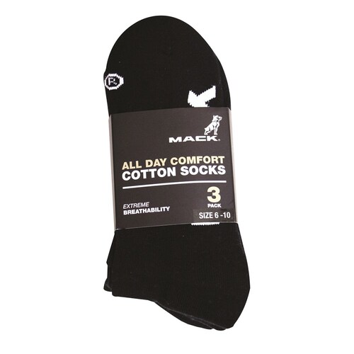 Mack Crew Sock 3-Pack (MKCOTSOCKBB) Black 6-10