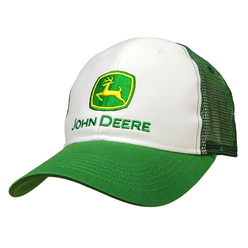 John Deere Unisex JD Logo 6 Panel Mesh Cap (13080002WH00) White/Green OSFM 