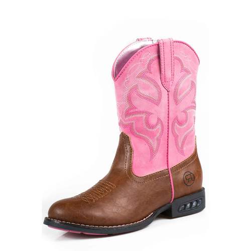 Roper Childrens Lightning Western Boots (18201234) Tan/Pink 10