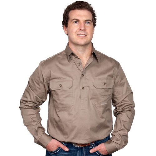 Just Country Mens Cameron Half Button Work Shirt (10101) Brown S