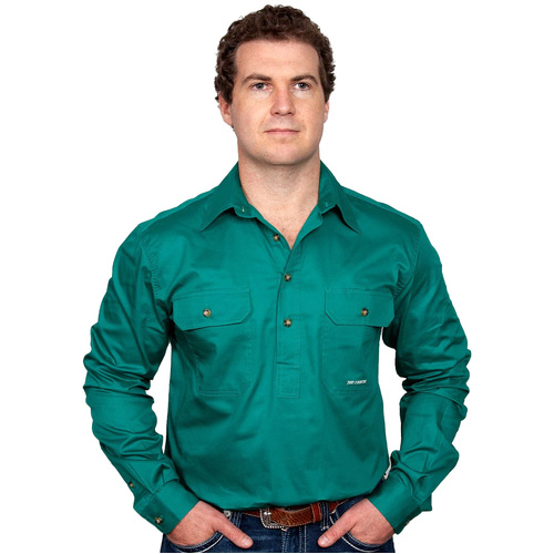 Just Country Mens Cameron Half Button Work Shirt (10101) Dark Green S