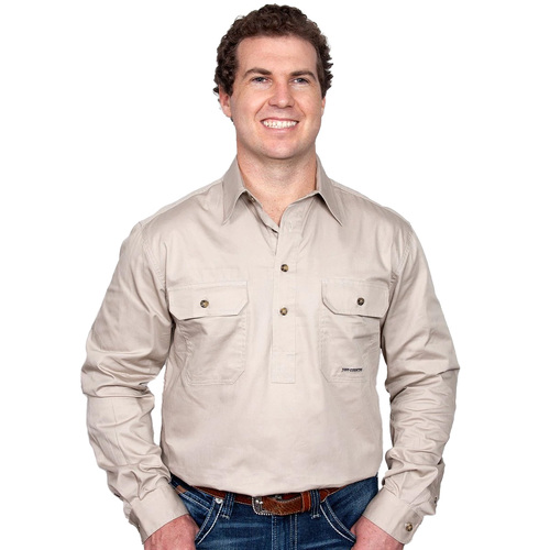 Just Country Mens Cameron Half Button Work Shirt (10101) Stone S