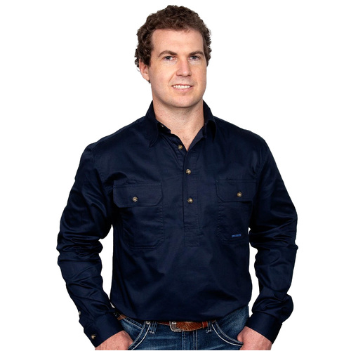 Just Country Mens Cameron Half Button Work Shirt (10101) Navy S