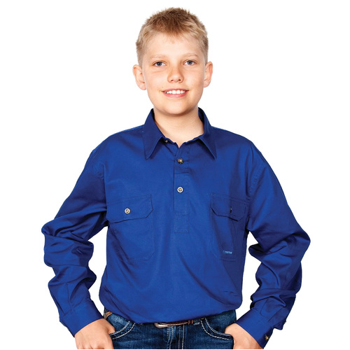 Just Country Boys Lachlan Half Button Work Shirt (30303) Cobalt XL/14-16