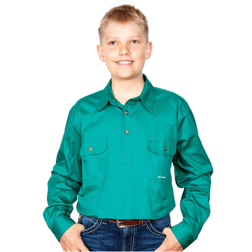 Just Country Boys Lachlan Half Button Work Shirt (30303) Dark Green XL/14-16