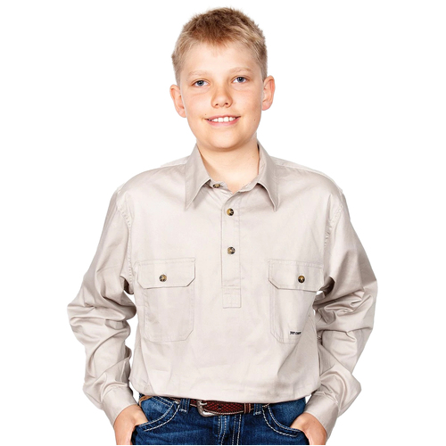 Just Country Boys Lachlan Half Button Work Shirt (30303) Stone XL/14-16